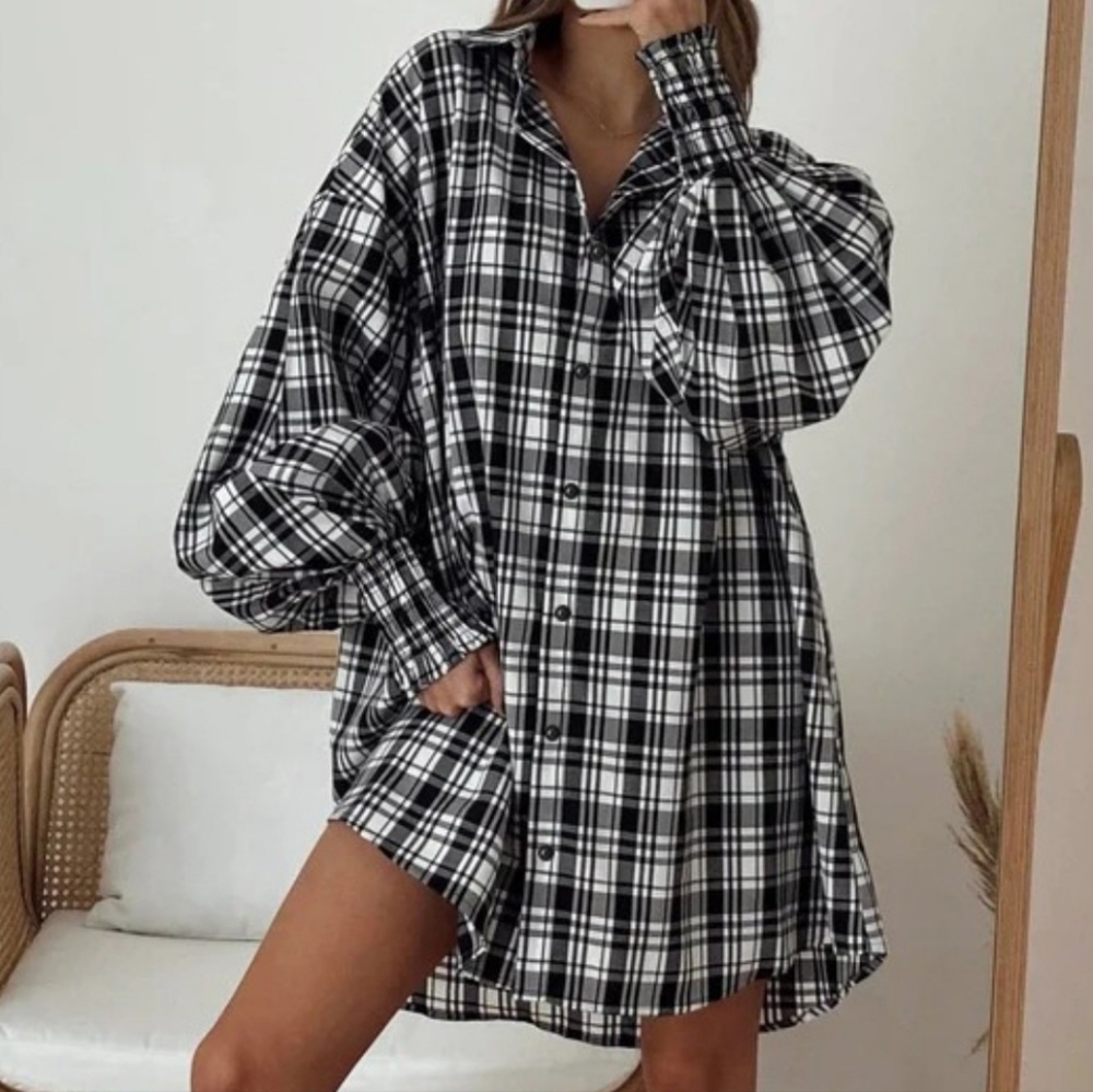 Fall in Love with Plaid Lantern Sleeve Shirt